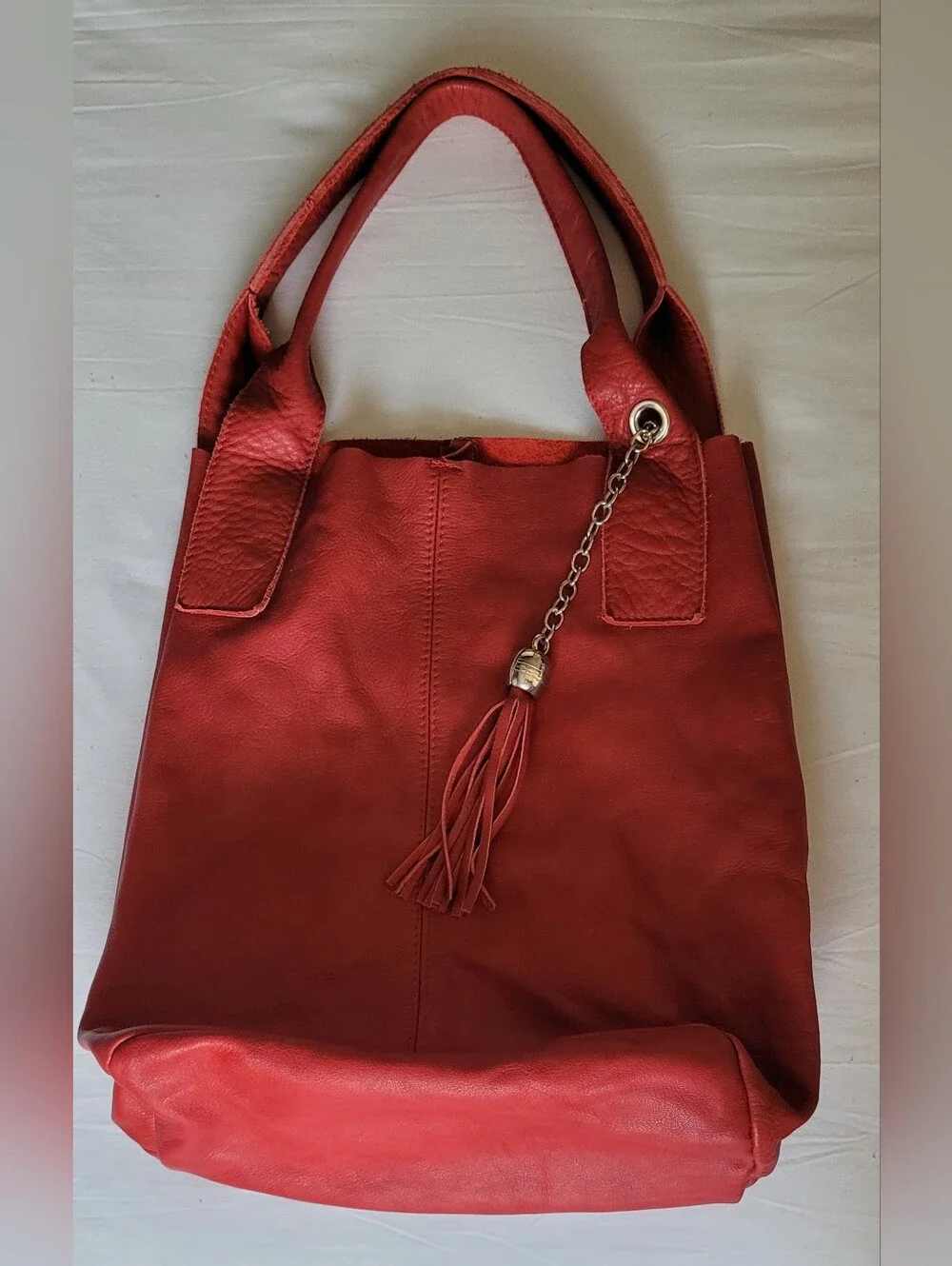 Nardelli Red Leather Tassel Hobo Shoulder Slough Bag. Medium. Boho Indie Sleaze.